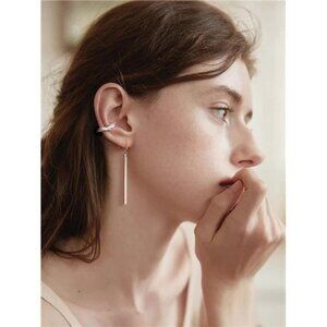 Minimalist Silver Long Bar Earrings | Geometric Dangle Drop Earrings